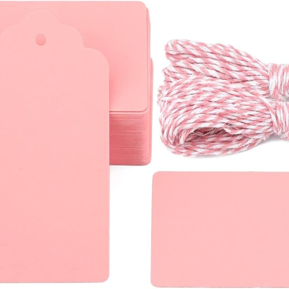 Pink Paper Gift Tags, 100PCS Kraft Paper Tags with String, 2x4 in Blank Hang Tag